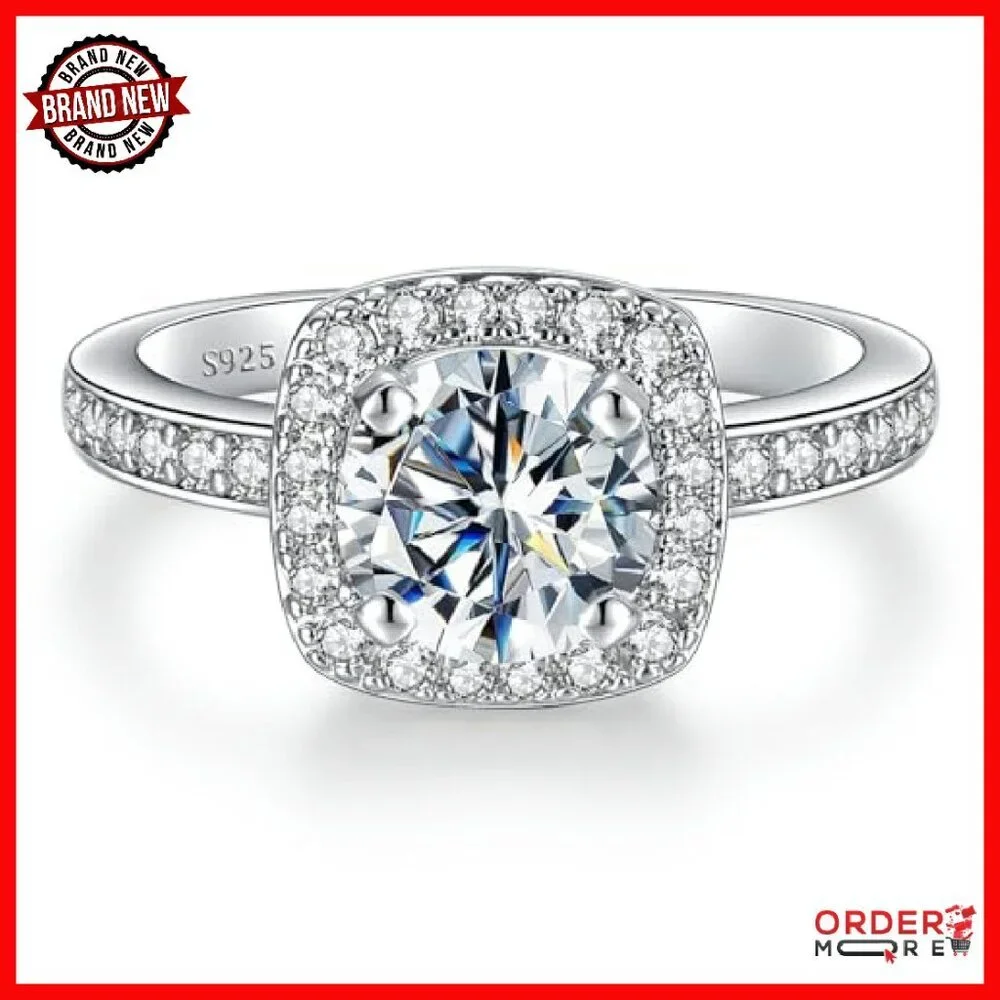 2CT Moissanite Halo Promise Ring Sterling Silver Size 7 - Picture 2 of 8